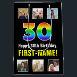 30th Birthday: Rainbow “30“, Custom Photos & Name Medium Gift Bag<br><div class="desc">This eye-catching and fun birthday themed gift bag design features a large number “30“ having a colourful rainbow spectrum inspired gradient pattern, along with the message “Happy 30th Birthday, “ and a personalised recipient name. The photos above and below the message can be personalised, perhaps with photos of the recipient,...</div>