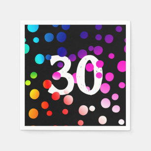 30th Birthday Rainbow Dots on Black Napkin