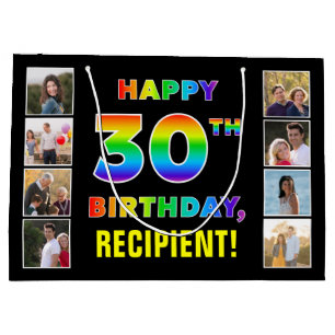 30th Birthday: Rainbow Text, Custom Photos & Name Large Gift Bag