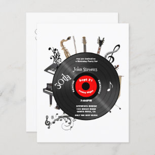30th Birthday Record Musical Instruments Fun  Invitation