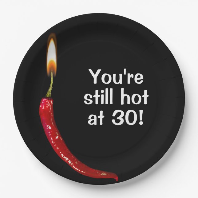 30th Birthday Red Hot Pepper Paper Plate (Front)