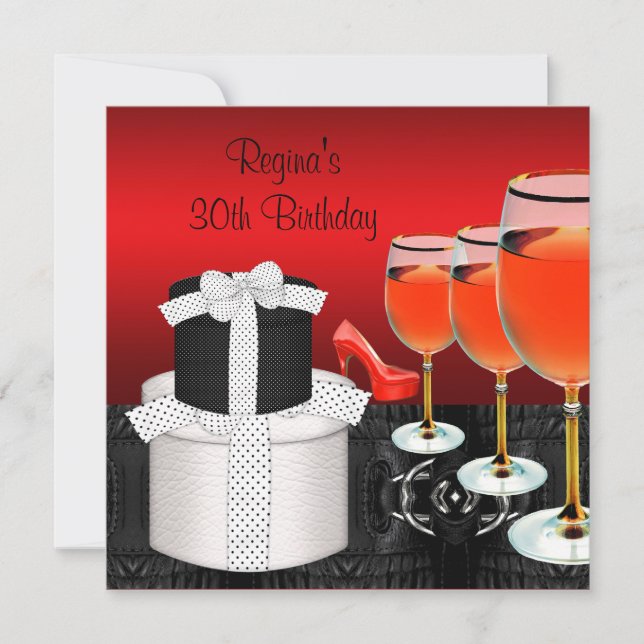 30th Birthday Red Shoes Hi Heels Wine Glass Gift Invitation (Front)