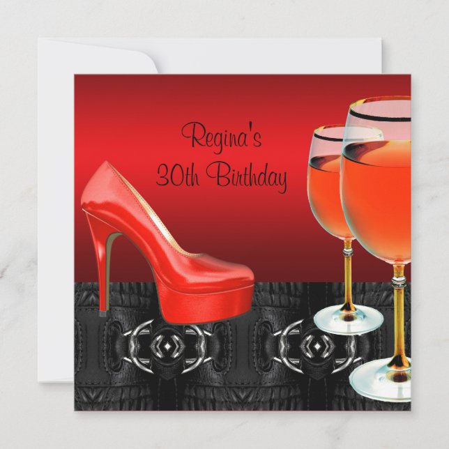 30th Birthday Red Shoes Hi Heels Wine Glass Invitation (Front)