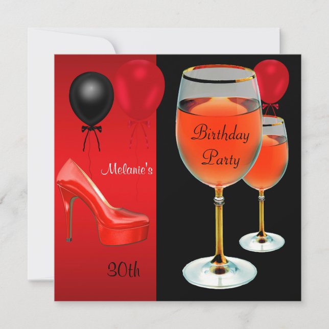 30th Birthday Red Shoes Hi Heels Wine Glass Invitation (Front)