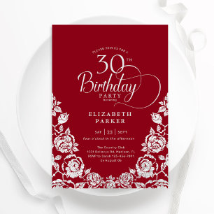 30th Birthday Red Silver Roses Invitation