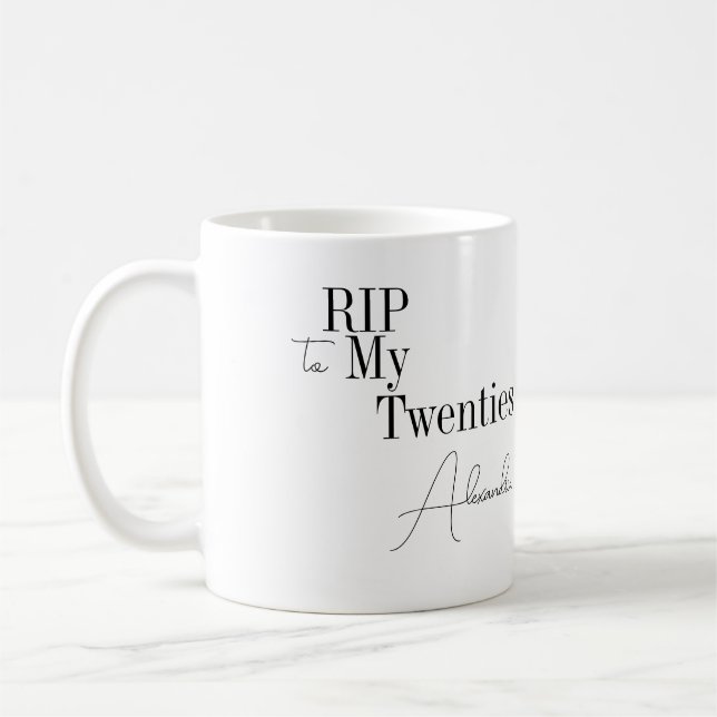 30th Birthday RIP 20s Black and White Minimal Coffee Mug (Left)