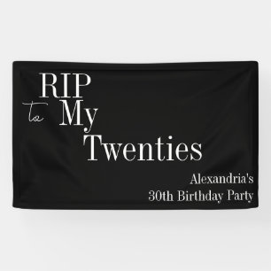 30th Birthday RIP 20s Black and White Party Banner