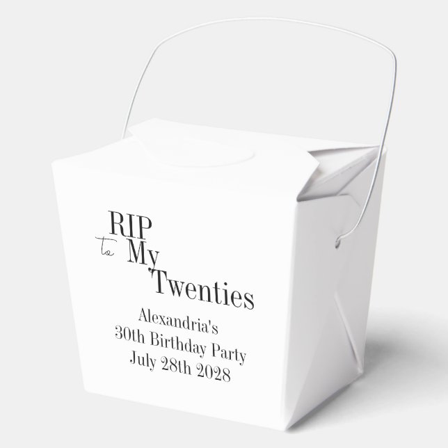 30th Birthday RIP 20s Black and White Party Favour Box (Front)