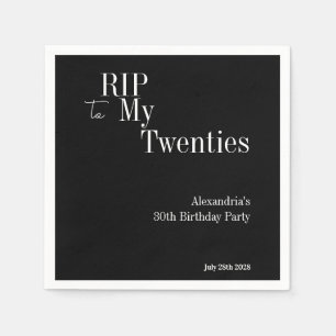 30th Birthday RIP 20s Black and White Party Napkin
