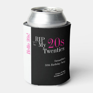 30th Birthday RIP 20s Hello 30s Party Black Pink Can Cooler