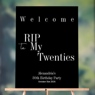 30th Birthday RIP 20s Party Black Welcome Acrylic Sign