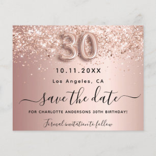 30th birthday rose glitter budget save the date flyer