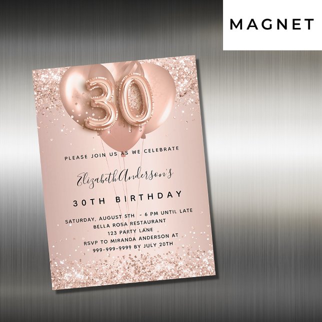 30th birthday rose gold blush balloons luxury magnetic invitation (Creator Uploaded)