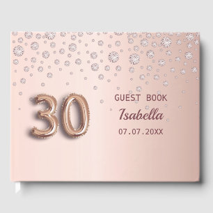 30th birthday rose gold blush diamonds glamourous guest book