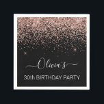 30th Birthday Rose Gold Blush Pink Glitter Any Age Napkin<br><div class="desc">30th Birthday Party Black and Rose Gold - Blush Pink  Any Age Sparkle Glitter Brushed Metal Monogram Name Paper Party Napkins. This makes the perfect sweet 16 birthday,  15th,  18th,  21st,  30th,  40th,  50th,  60th,  70th,  80th,  90th,  100th party supplies for someone that loves glam luxury and chic styles.</div>
