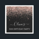 30th Birthday Rose Gold Blush Pink Glitter Any Age Napkin<br><div class="desc">30th Birthday Party Black and Rose Gold - Blush Pink  Any Age Sparkle Glitter Brushed Metal Monogram Name Paper Party Napkins. This makes the perfect sweet 16 birthday,  15th,  18th,  21st,  30th,  40th,  50th,  60th,  70th,  80th,  90th,  100th party supplies for someone that loves glam luxury and chic styles.</div>