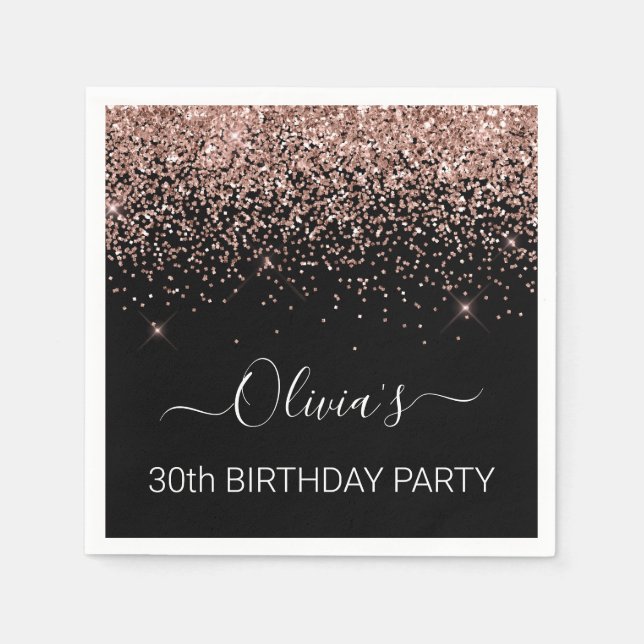 30th Birthday Rose Gold Blush Pink Glitter Any Age Napkin (Front)