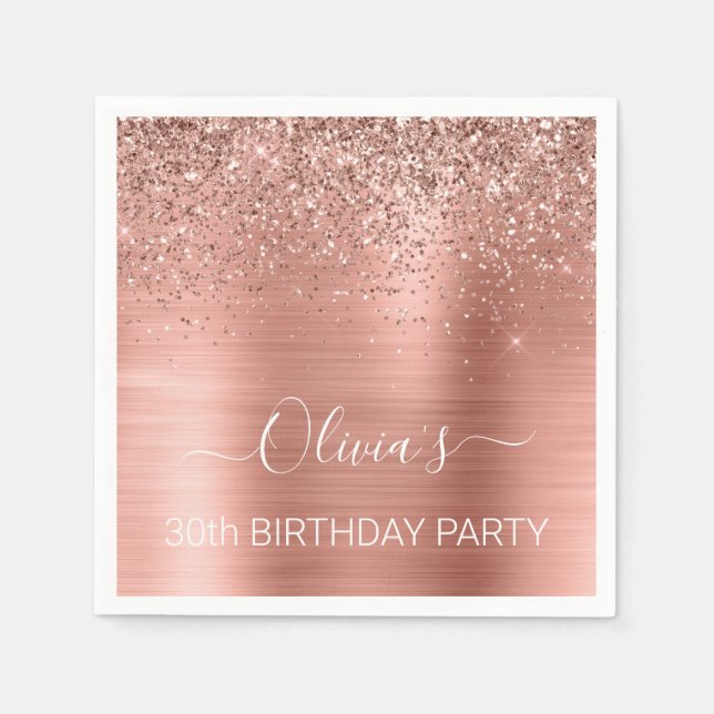 30th Birthday Rose Gold - Blush Pink Glitter Napki Napkin (Front)
