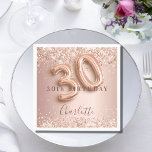 30th birthday rose gold blush pink name napkin<br><div class="desc">Elegant,  classic,  glamourous and girly for a 30th birthday party.  Rose gold and blush gradient background. Decorated with rose gold confetti.  Personalise and add a name.   The name is written with a modern dark rose coloured hand lettered style script.   Number 30 is written with a balloon style font.</div>