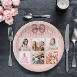 30th birthday rose gold blush pink photo paper plate<br><div class="desc">For a 30th birthday party, celebrating her life with a collage of 6 of your own photos. Personalise and add a name, age 30 and a date. Date of birth or the date of the party. Dark rose gold and black coloured letters. A trendy rose gold coloured background decorated with...</div>