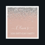30th Birthday Rose Gold Blush Pink Silver Glitter Napkin<br><div class="desc">30th Birthday Party Rose Gold - Blush Pink and Silver Any Age Sparkle Glitter Brushed Metal Monogram Name Paper Party Napkins. This makes the perfect sweet 16 birthday,  15th,  18th,  21st,  30th,  40th,  50th,  60th,  70th,  80th,  90th,  100th party supplies for someone that loves glam luxury and chic styles.</div>