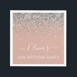 30th Birthday Rose Gold Blush Pink Silver Glitter Napkin<br><div class="desc">30th Birthday Party Rose Gold - Blush Pink and Silver Any Age Sparkle Glitter Brushed Metal Monogram Name Paper Party Napkins. This makes the perfect sweet 16 birthday,  15th,  18th,  21st,  30th,  40th,  50th,  60th,  70th,  80th,  90th,  100th party supplies for someone that loves glam luxury and chic styles.</div>