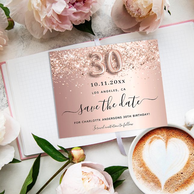 30th birthday rose gold blush save the date Card (Creator Uploaded)