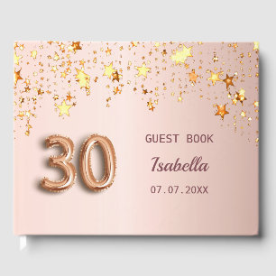 30th birthday rose gold blush stars guest book