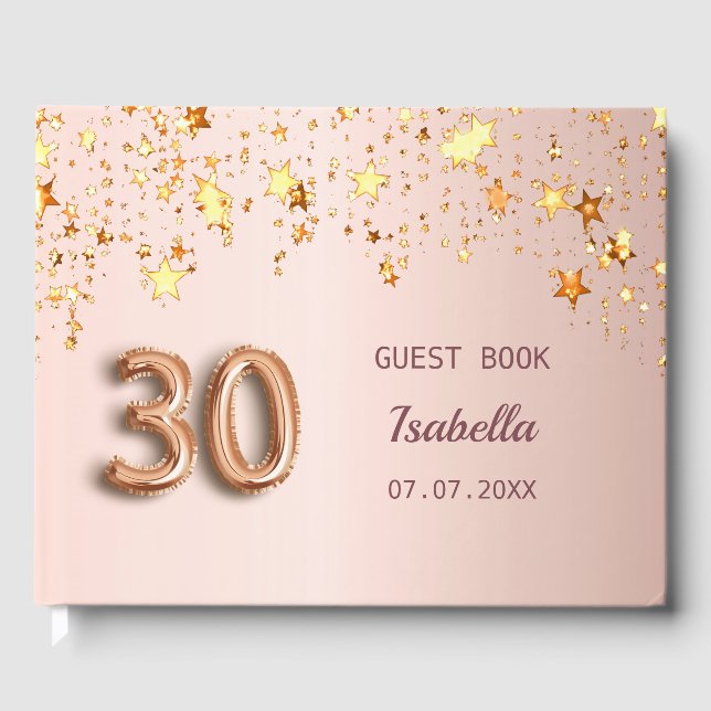 30th birthday rose gold blush stars guest book (Front)