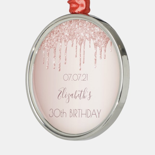 30th birthday rose gold glitter drips pink name metal tree decoration (Left)