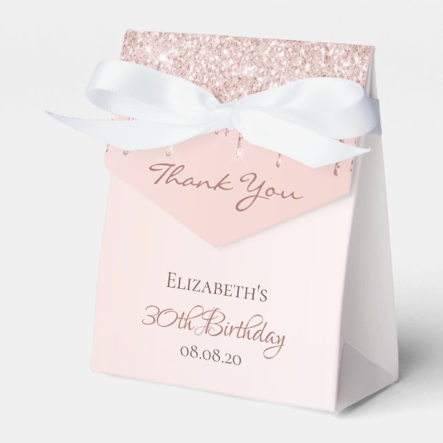 30th Birthday rose gold glitter glam thank you Favour Box (Front Side)