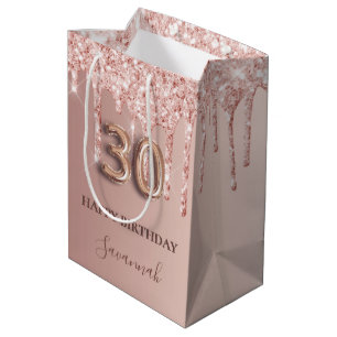 30th birthday rose gold glitter pink balloon style medium gift bag