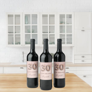 30th birthday rose gold glitter pink balloon style wine label
