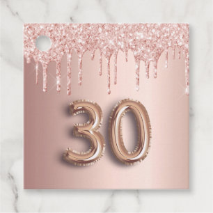 30th Birthday rose gold glitter thank you balloon Favour Tags