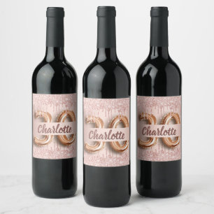 30th birthday rose gold pink drips wine label