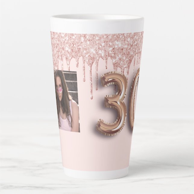 30th birthday rose gold pink photo drips latte mug (Front)