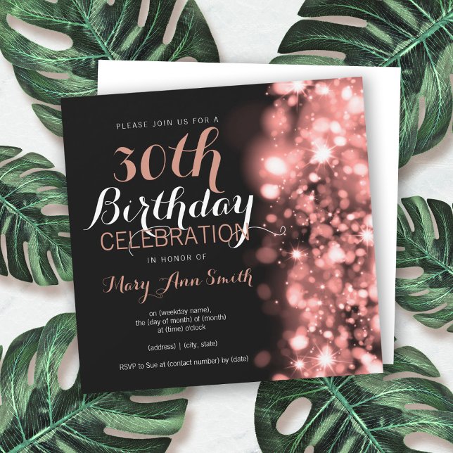 30th Birthday Rose Gold Sparkling Lights Invitation (Creator Uploaded)