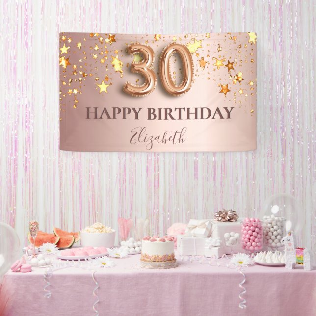 30th birthday rose gold stars name elegant banner (Party)