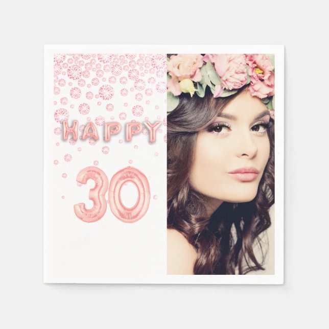 30th birthday rose gold white photo napkin (Front)