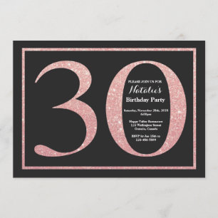 30th Birthday Rose Pink Gold Glitter Chalkboard Invitation