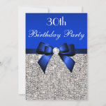 30th Birthday Royal Blue Bow Silver Sequins Invitation<br><div class="desc">Woman's 30th birthday party invitations personalised custom template. Elegant custom royal blue thirtieth / thirty / 30 years old Birthday Party celebration invitations for women with a pretty silver printed sequins pattern, cute royal blue bows and ribbons images and printed image bling jewels diamonds / rhinestones. These sophisticated, fashionable, feminine,...</div>