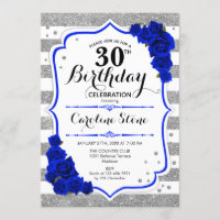 30th Birthday - Royal Blue Silver White Stripes