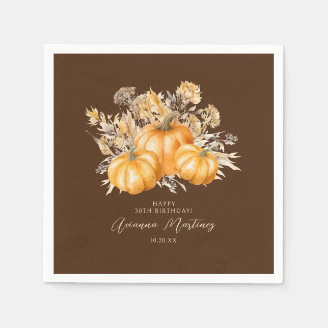 30th Birthday Rustic Boho Pumpkin Fall Custom Napkin (Front)