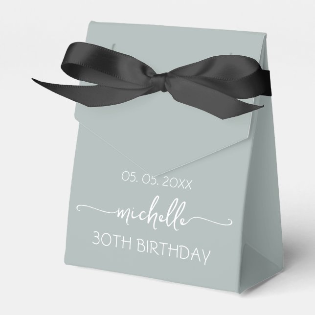 30th Birthday Sage Green Monogram Name Script Favour Box (Front Side)