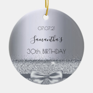 30th birthday silver bow name ceramic tree decoration