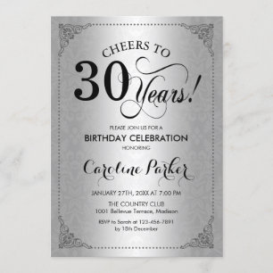 30th Birthday - Silver Damask Invitation