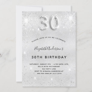 30th birthday silver glitter glamourous invitation