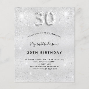30th birthday silver glitter invitation