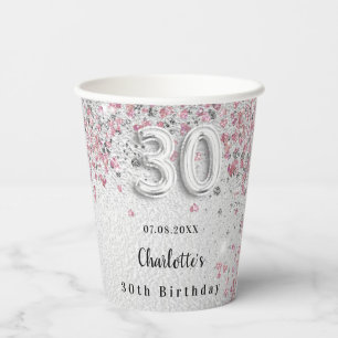 30th birthday silver pink name paper cups