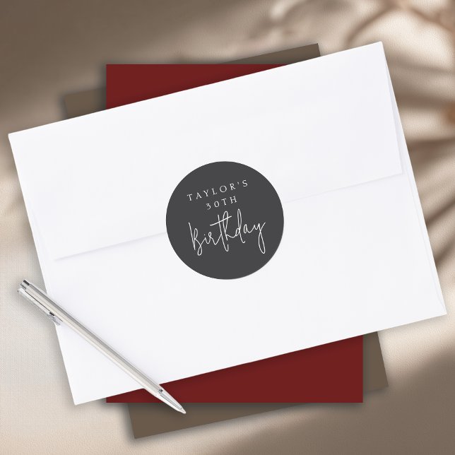 30th Birthday Simple Minimalist Flat Black Classic Round Sticker (Creator Uploaded)